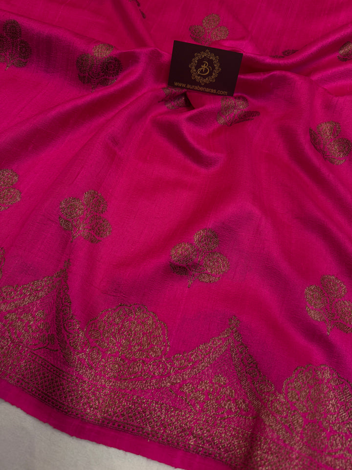 Rani Pink Pure Raw Silk Handloom Banarasi Saree