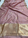 Greyish Pink Pure Banarasi Handloom Silk Saree - Aura Benaras
