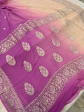 Cream-Lavender Khaddi Chiffon Banarasi Handloom Saree - Aura Benaras