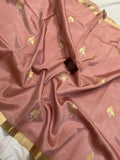 Greyish Pink Pure Banarasi Handloom Silk Saree - Aura Benaras