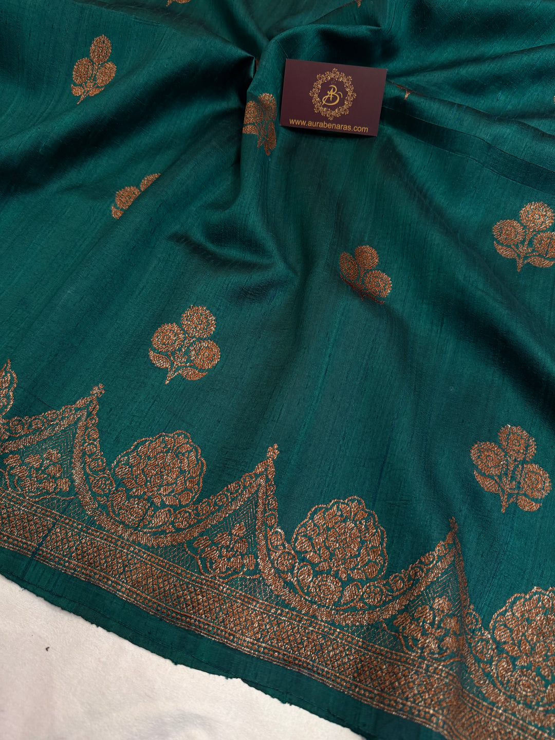Bottle Green Pure Raw Silk Handloom Banarasi Saree