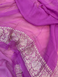 Cream-Lavender Khaddi Chiffon Banarasi Handloom Saree - Aura Benaras