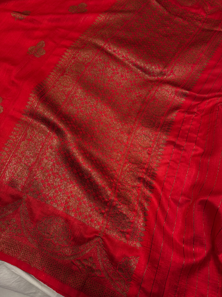 Red Pure Raw Silk Handloom Banarasi Saree
