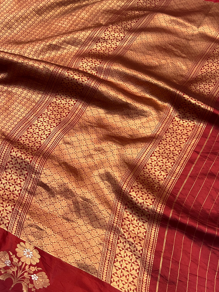 Maroon Pure Banarasi Handloom Silk Saree