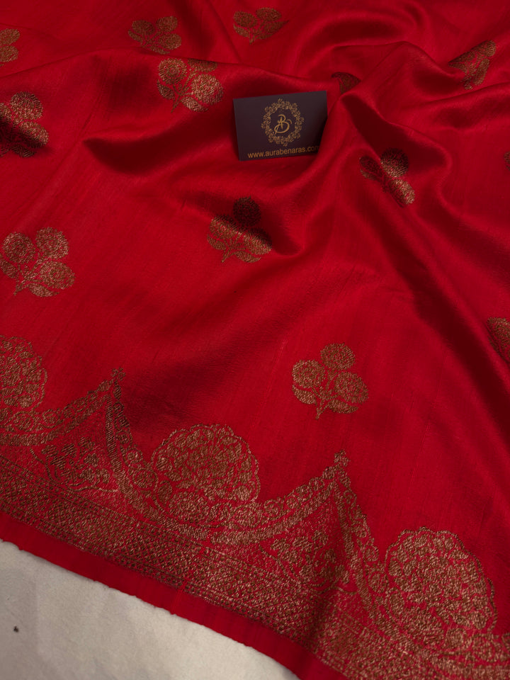 Red Pure Raw Silk Handloom Banarasi Saree