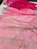  Pink Half n Half shaded Khaddi Chiffon Banarasi Handloom Saree - Aura Benaras