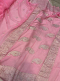  Pink Half n Half shaded Khaddi Chiffon Banarasi Handloom Saree - Aura Benaras