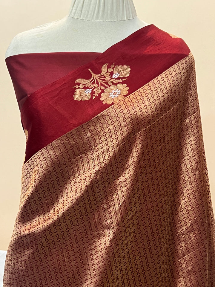 Maroon Pure Banarasi Handloom Silk Saree
