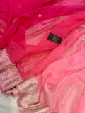  Pink Half n Half shaded Khaddi Chiffon Banarasi Handloom Saree - Aura Benaras