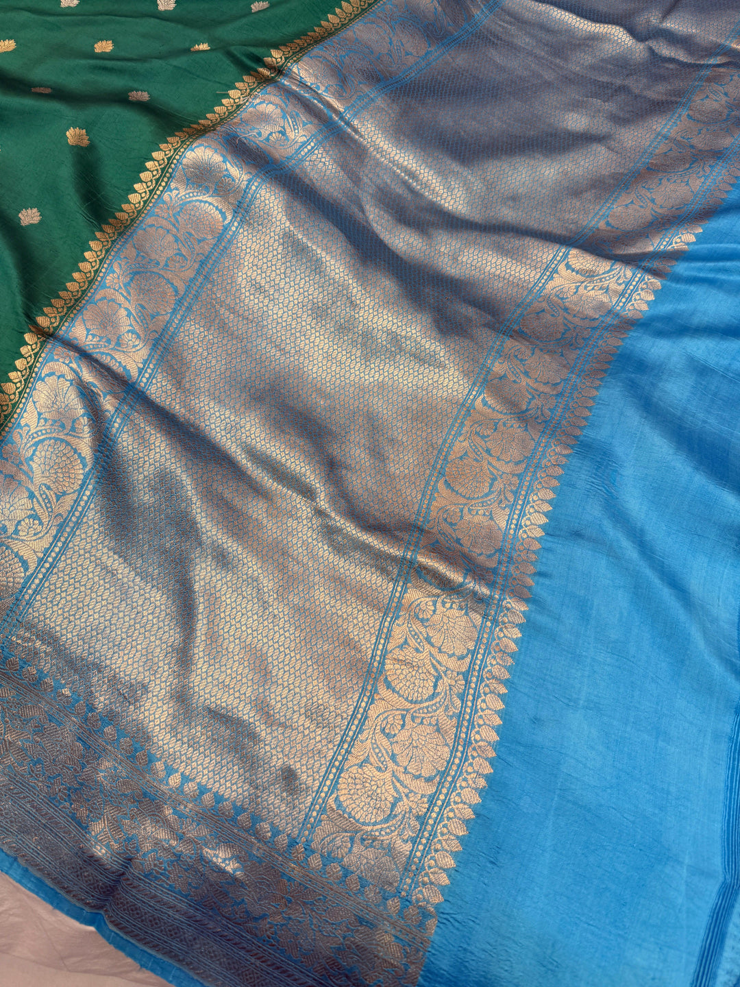 Bottle Green Pure Silk Handloom Banarasi Saree