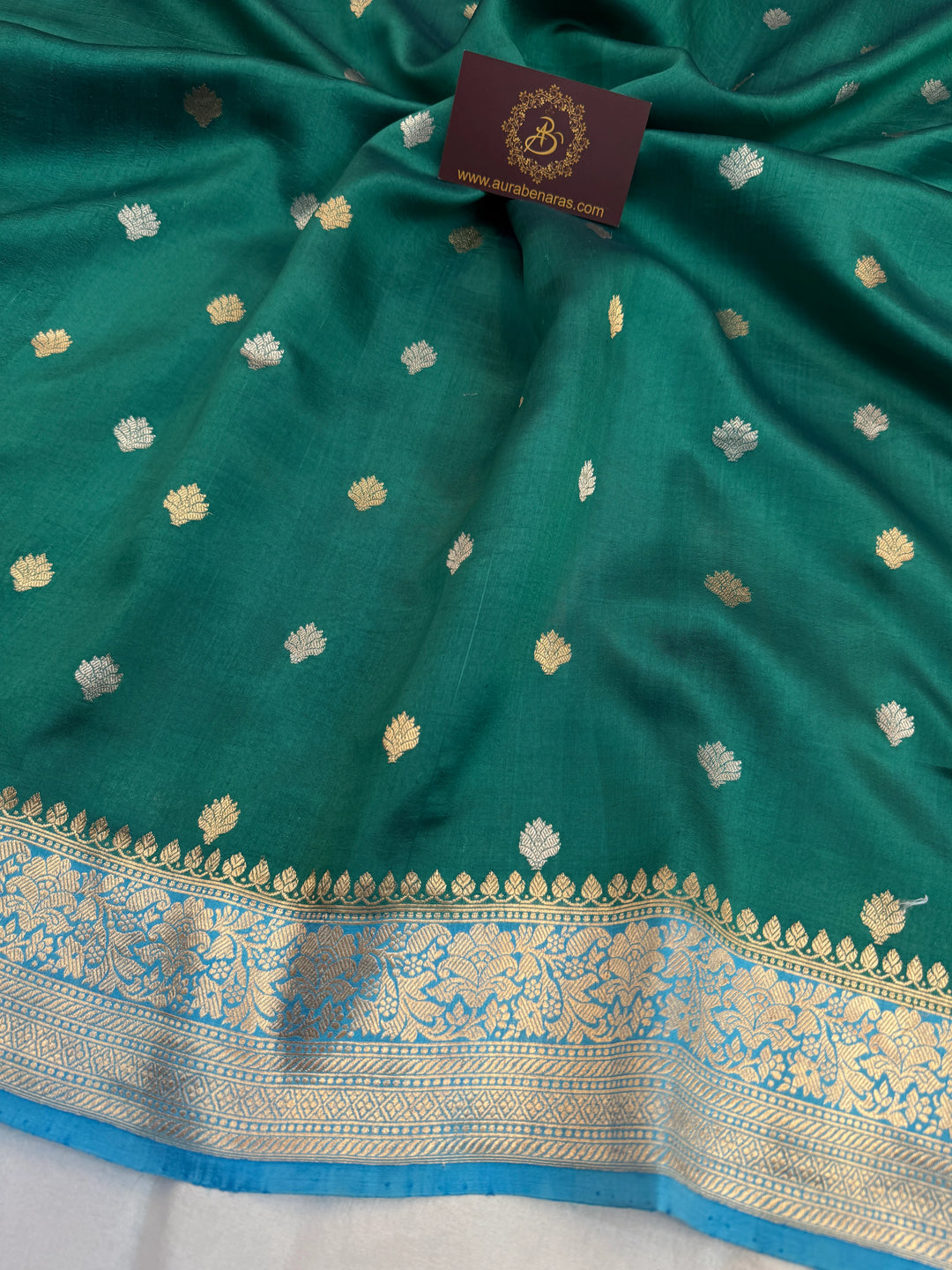 Bottle Green Pure Silk Handloom Banarasi Saree