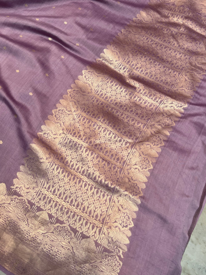 Lavender Pure Chiniya Silk Handloom Banarasi Saree
