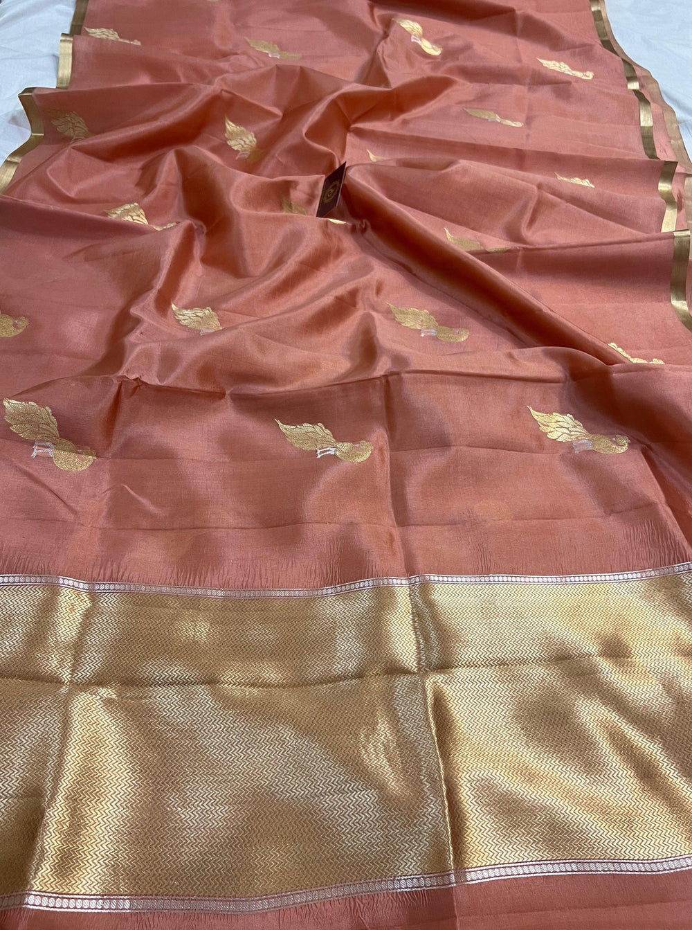 Pastel Peach Pure Banarasi Handloom Silk Saree - Aura Benaras