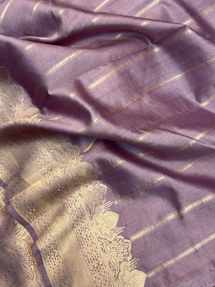 Lavender Pure Chiniya Silk Handloom Banarasi Saree