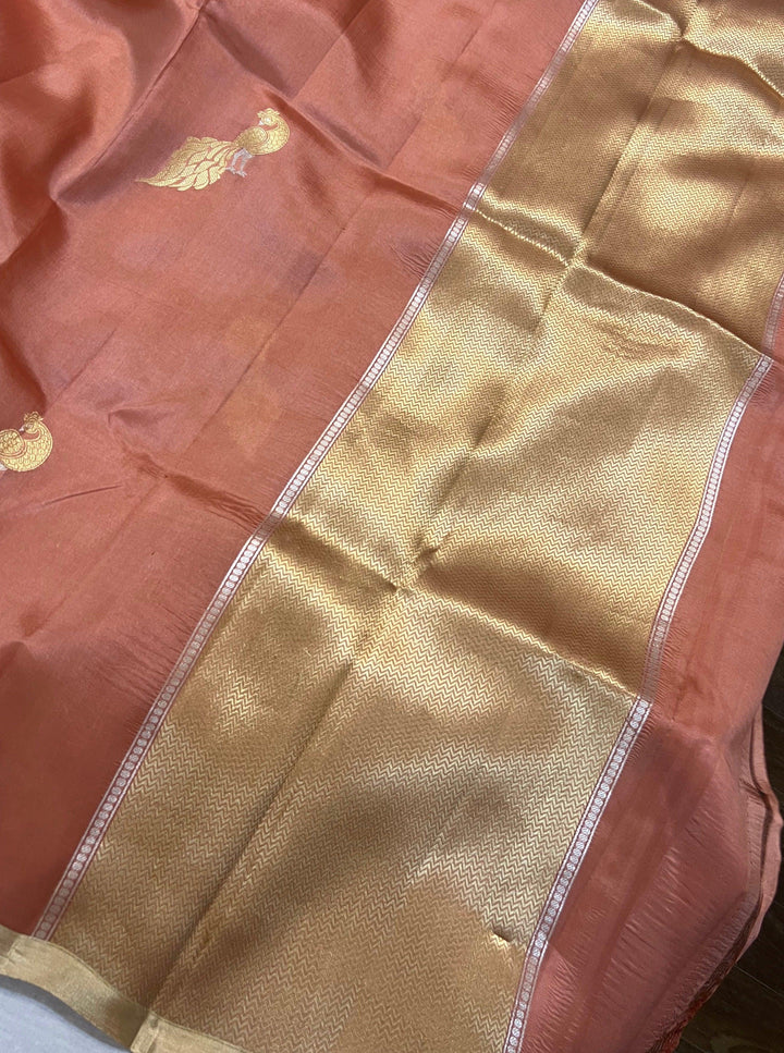 Pastel Peach Pure Banarasi Handloom Silk Saree - Aura Benaras