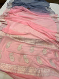 Grey-Pink shaded Khaddi Chiffon Banarasi Handloom Saree - Aura Benaras