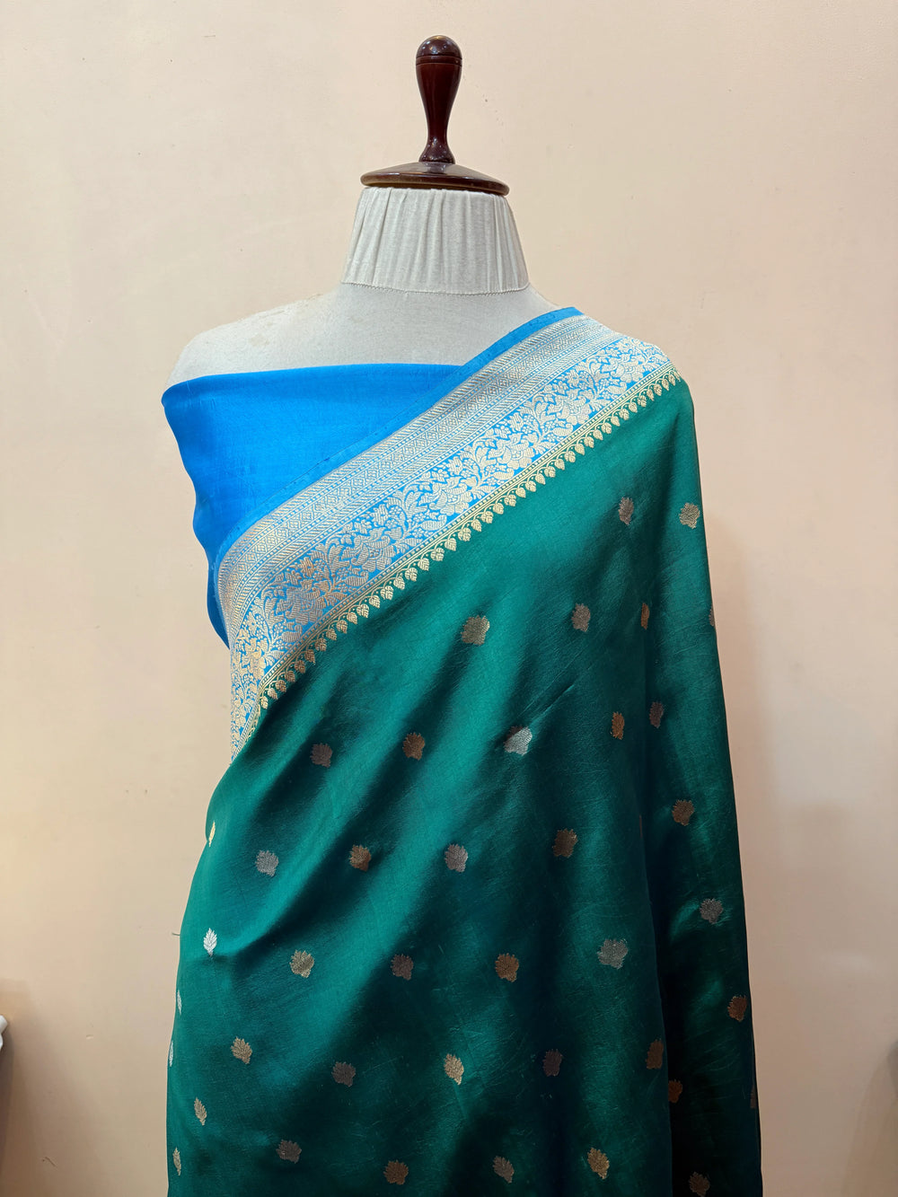 Bottle Green Pure Silk Handloom Banarasi Saree
