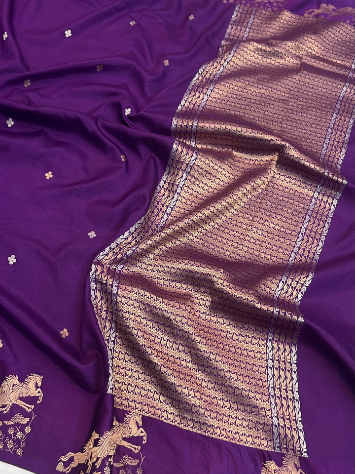 Purple Pure Katan Silk Handloom Banarasi Saree