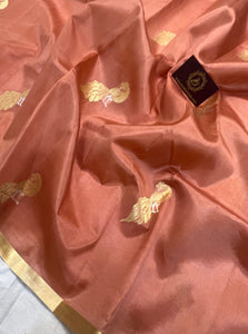 Pastel Peach Pure Banarasi Handloom Silk Saree - Aura Benaras