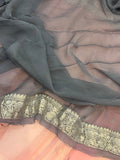 Grey-Pink shaded Khaddi Chiffon Banarasi Handloom Saree - Aura Benaras