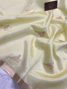 Pale Yellow Pure Banarasi Handloom Silk Saree - Aura Benaras