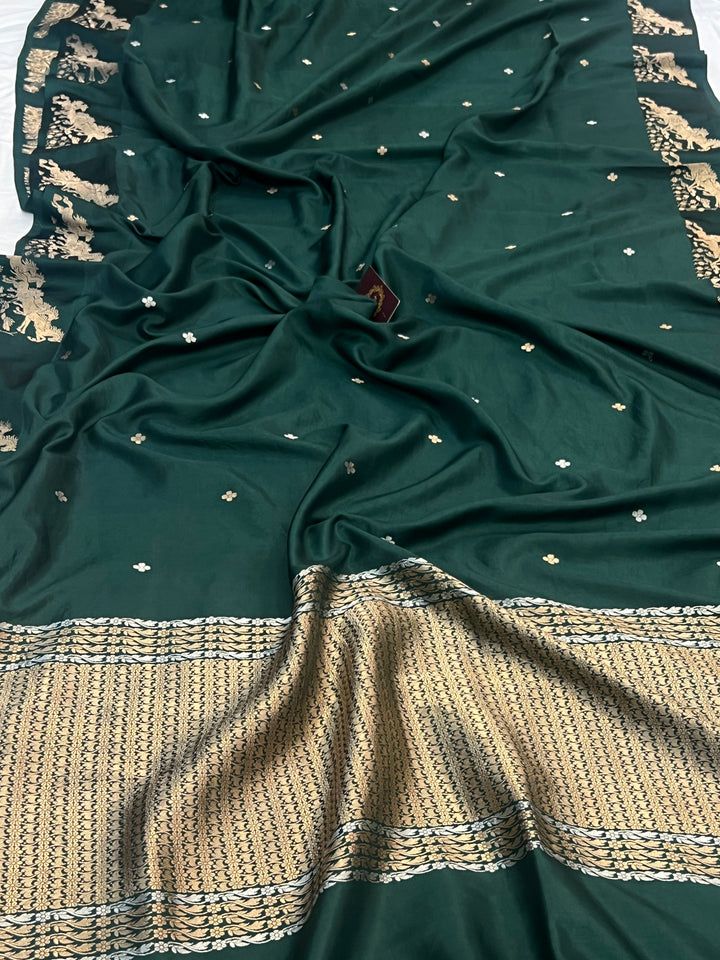 Bottle Green Pure Katan Silk Handloom Banarasi Saree