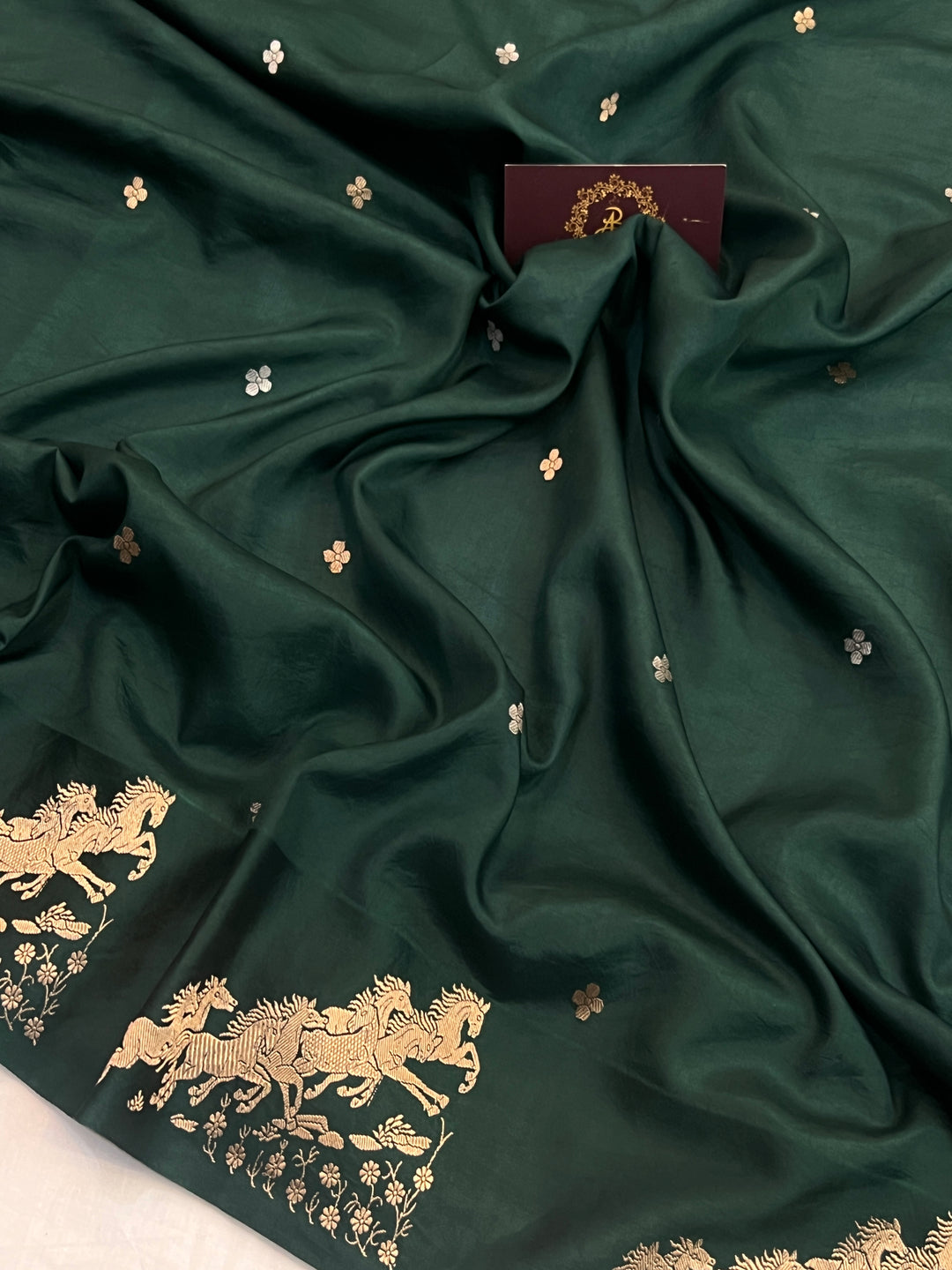 Bottle Green Pure Katan Silk Handloom Banarasi Saree