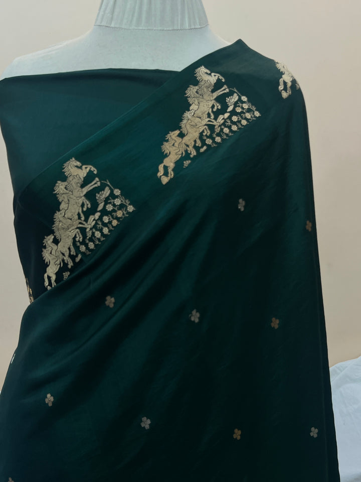 Bottle Green Pure Katan Silk Handloom Banarasi Saree