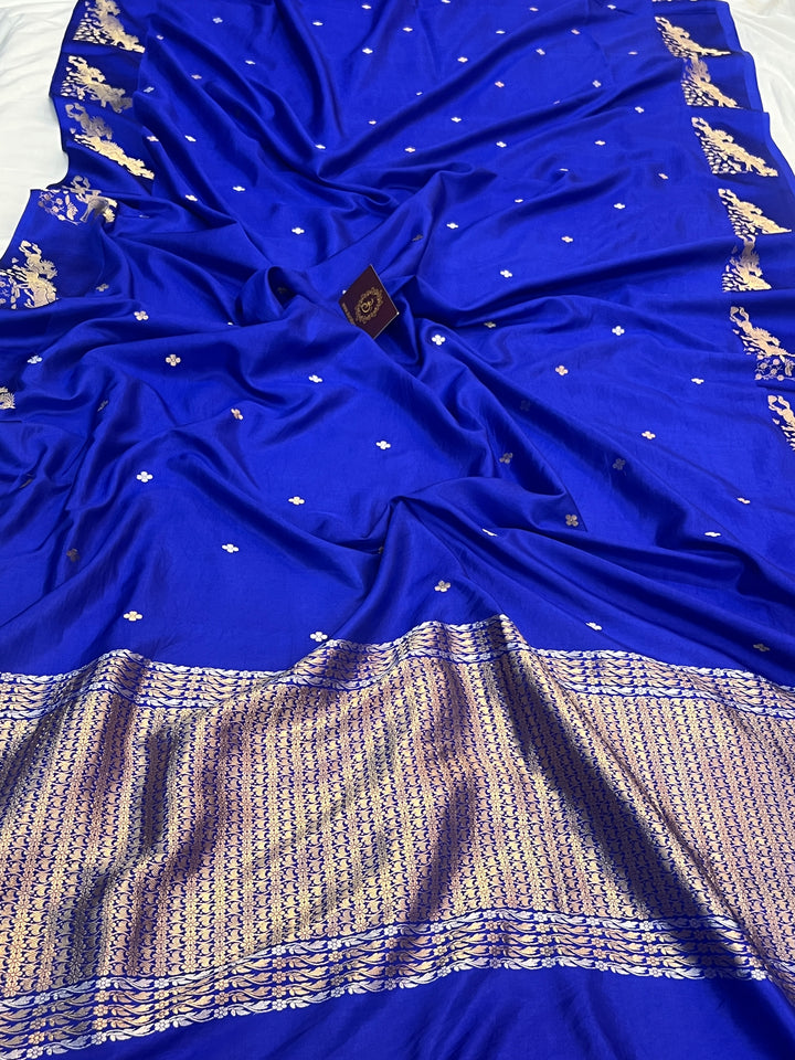Royal Blue Pure Katan Silk Handloom Banarasi Saree