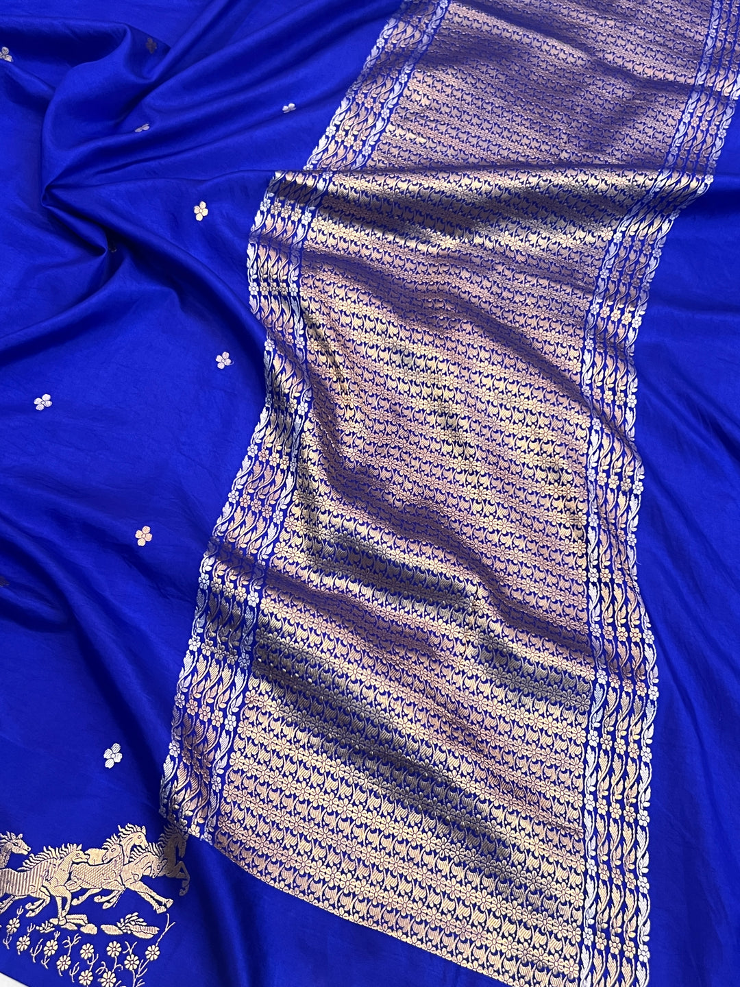 Royal Blue Pure Katan Silk Handloom Banarasi Saree