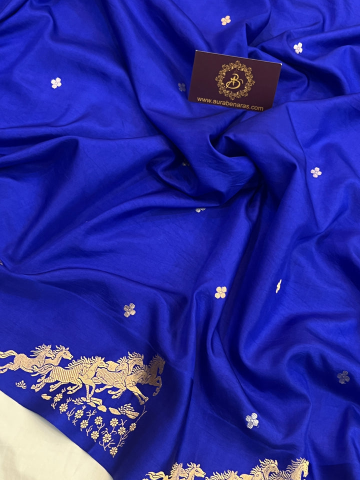 Royal Blue Pure Katan Silk Handloom Banarasi Saree