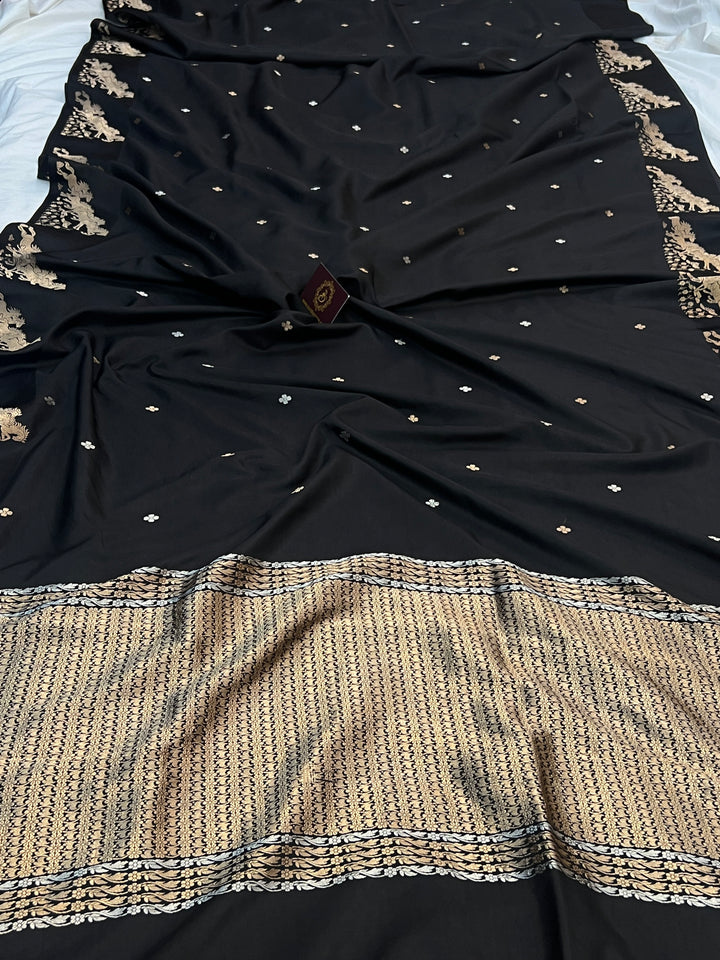 Black Pure Katan Silk Handloom Banarasi Saree