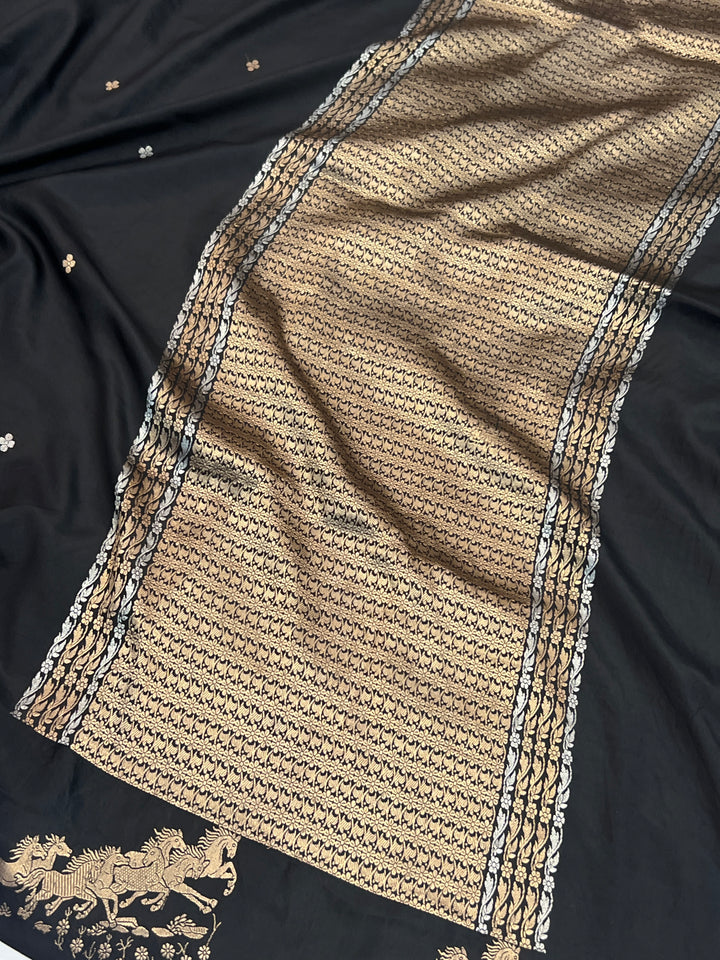 Black Pure Katan Silk Handloom Banarasi Saree