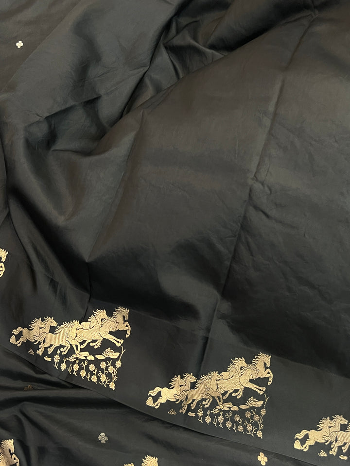 Black Pure Katan Silk Handloom Banarasi Saree