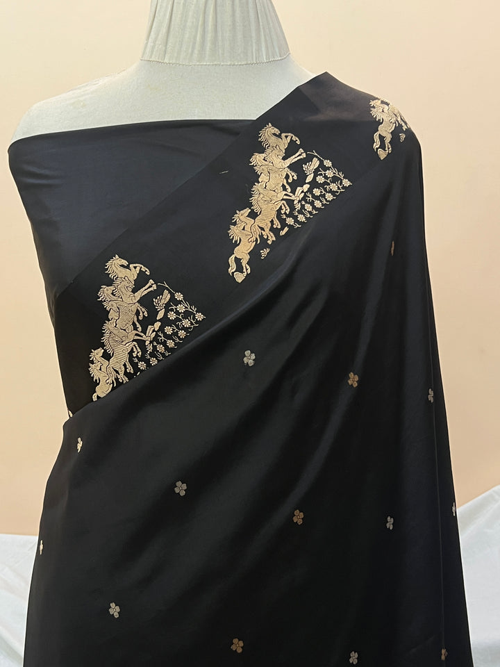 Black Pure Katan Silk Handloom Banarasi Saree