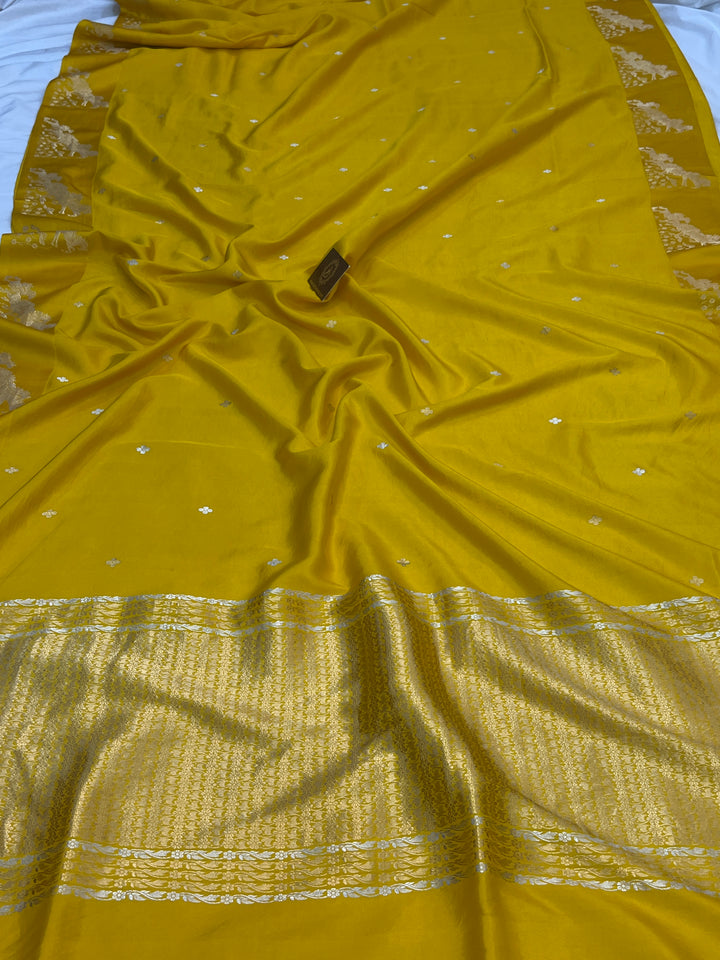 Yellow Pure Katan Silk Handloom Banarasi Saree