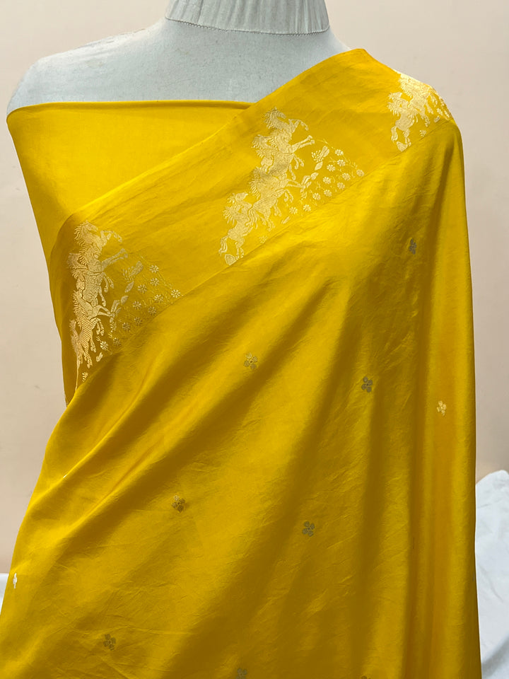 Yellow Pure Katan Silk Handloom Banarasi Saree
