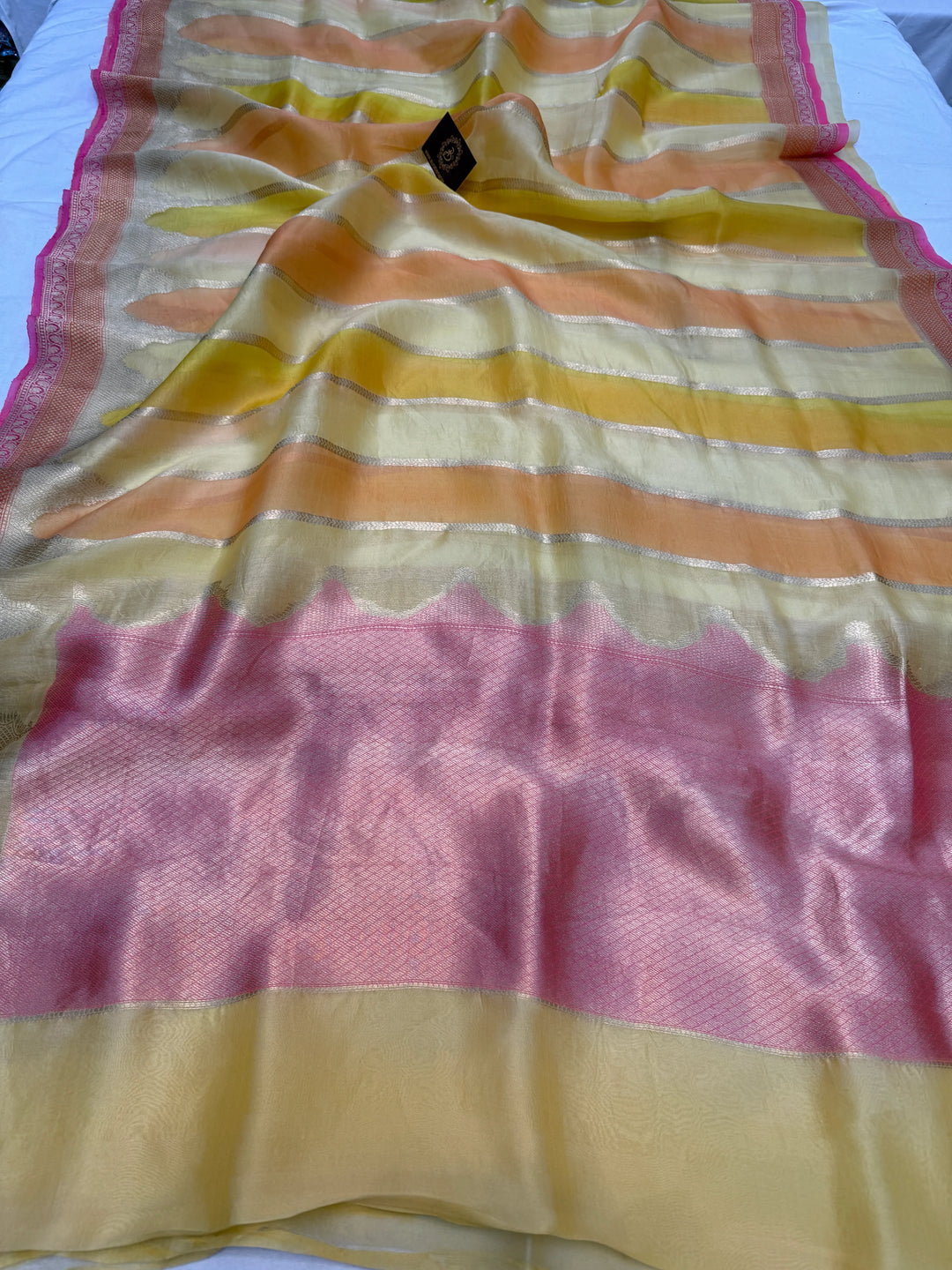 Yellow Pure Kora Silk Handloom Banarasi Saree