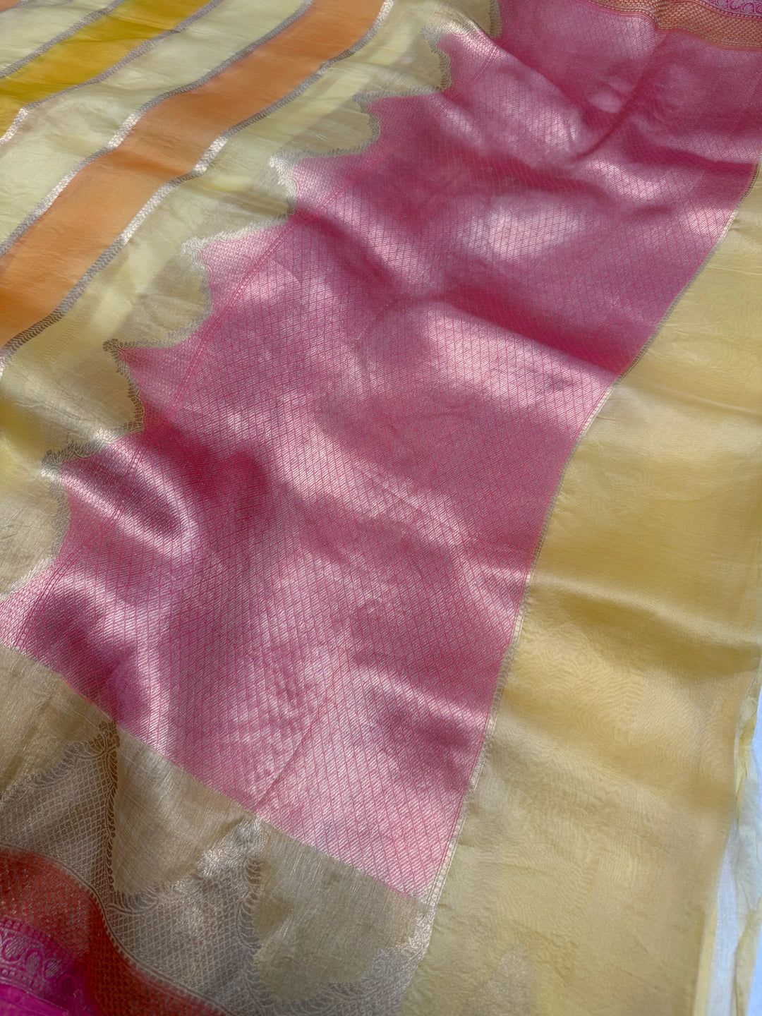 Yellow Pure Kora Silk Handloom Banarasi Saree