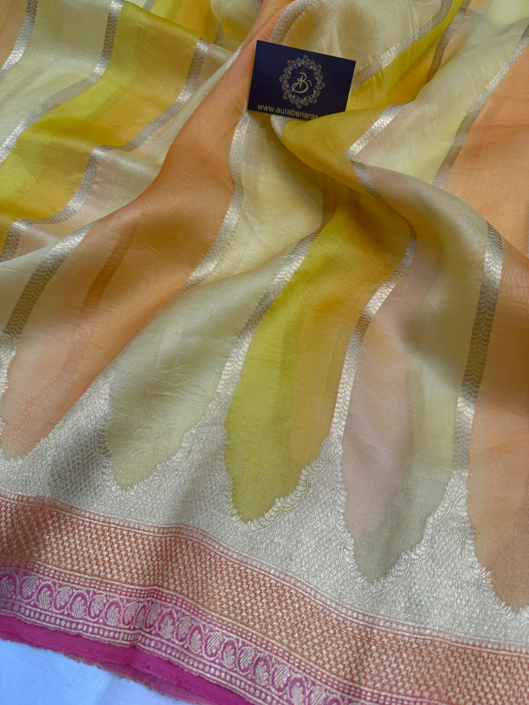 Yellow Pure Kora Silk Handloom Banarasi Saree
