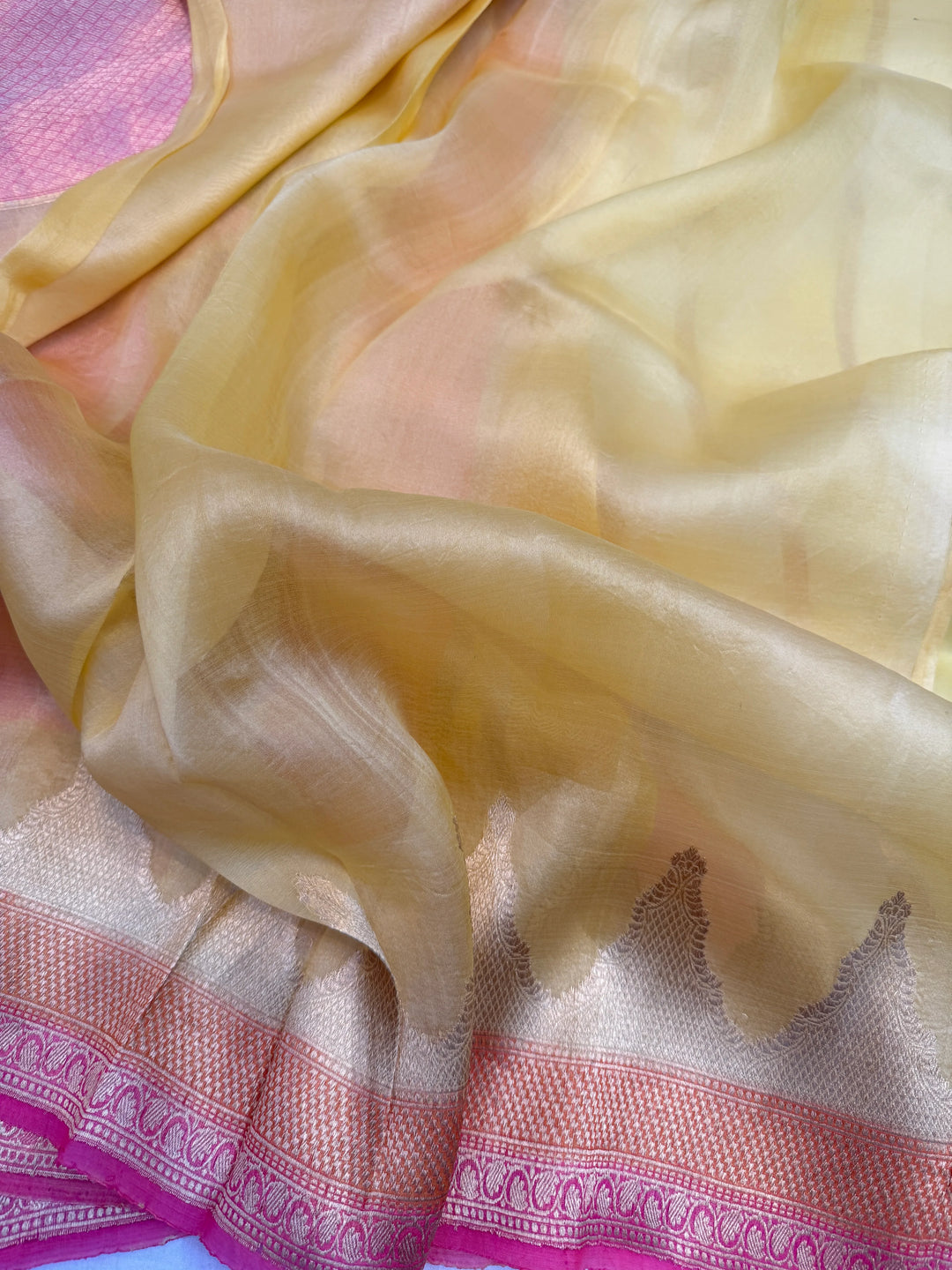 Yellow Pure Kora Silk Handloom Banarasi Saree