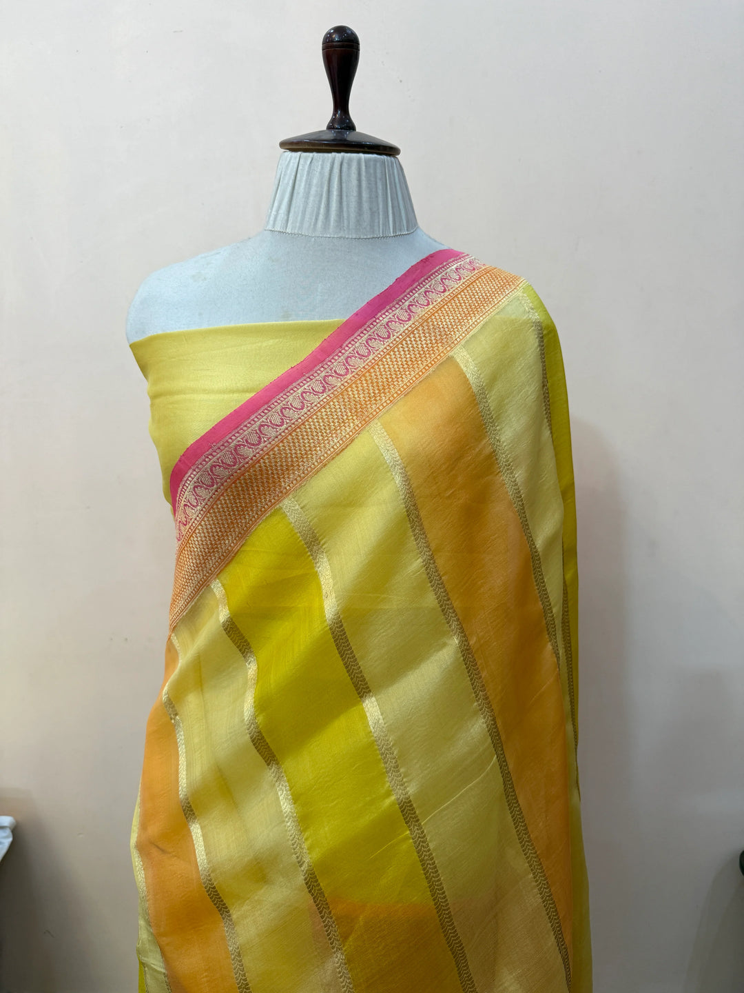 Yellow Pure Kora Silk Handloom Banarasi Saree