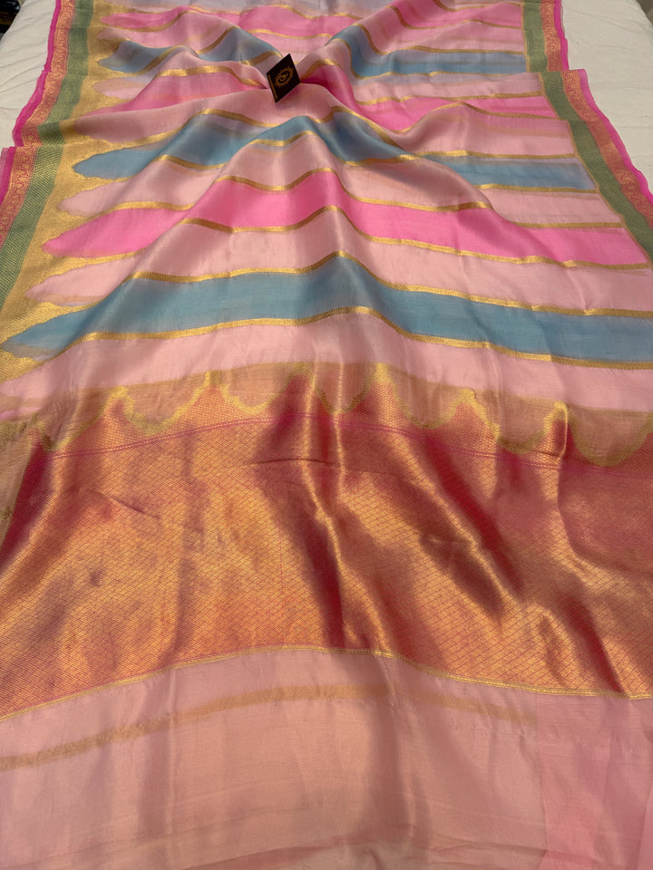 Baby Pink Pure Kora Silk Handloom Banarasi Saree
