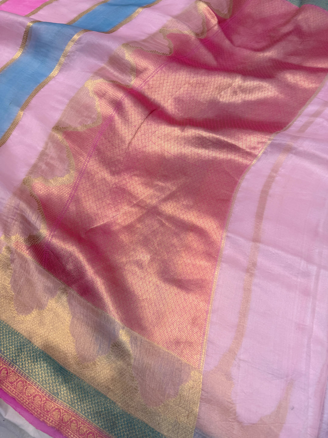 Baby Pink Pure Kora Silk Handloom Banarasi Saree
