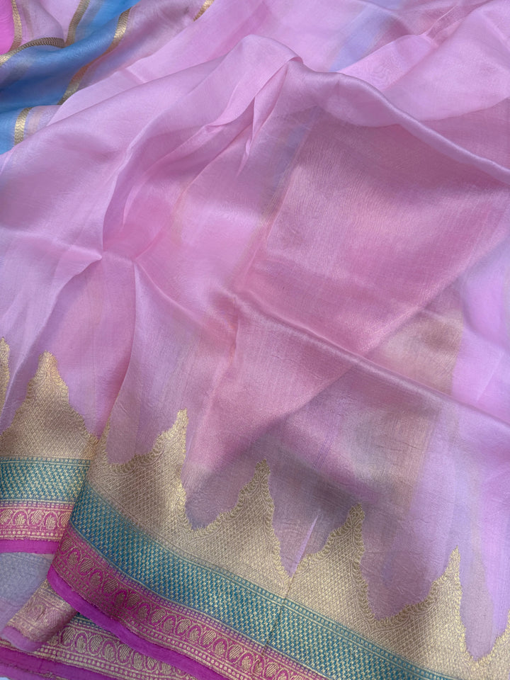 Baby Pink Pure Kora Silk Handloom Banarasi Saree