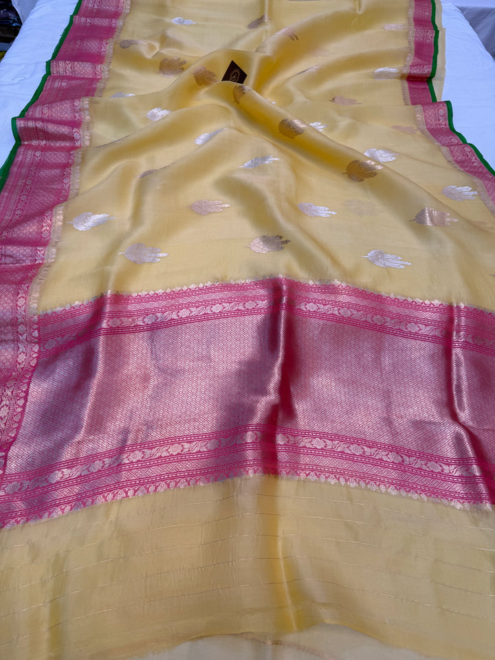 Yellow Banarasi Handloom Kora Silk Saree