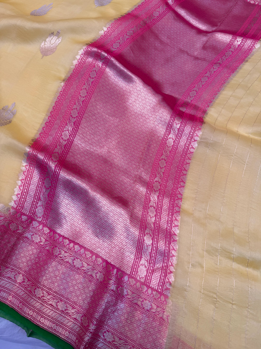 Yellow Banarasi Handloom Kora Silk Saree