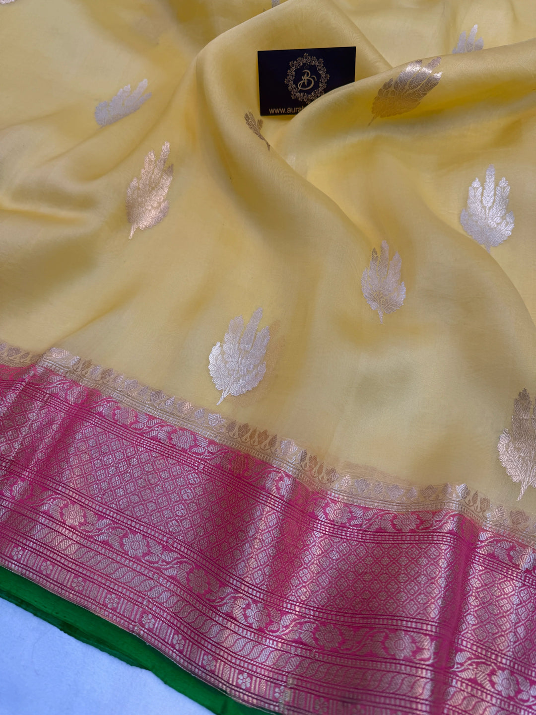 Yellow Banarasi Handloom Kora Silk Saree