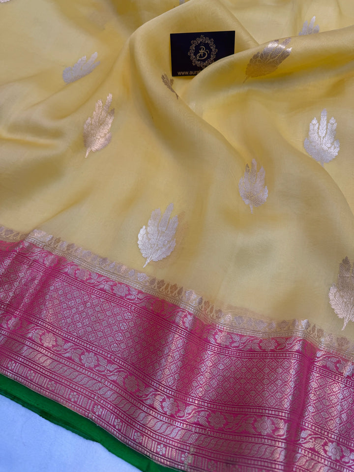 Yellow Banarasi Handloom Kora Silk Saree