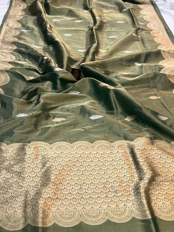 Bottle Green Pure Tissue Silk Handloom Banarasi Saree